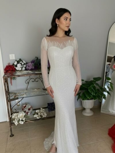 LA PERLE | İNCİ DETAYLI DANTEL İŞLEMELİ ABİYE