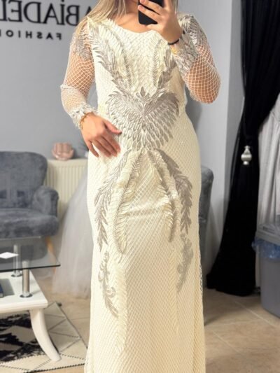 ROYALE | FİLE ÜSTÜNE GÜMÜŞ DETAYLI APLİKE ABİYE